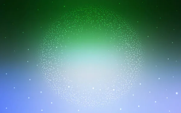 浅蓝色 绿色矢量图案与夜空中的星星 模糊的装饰设计与银河之星的简约风格 宇宙背景模板 — 图库矢量图片