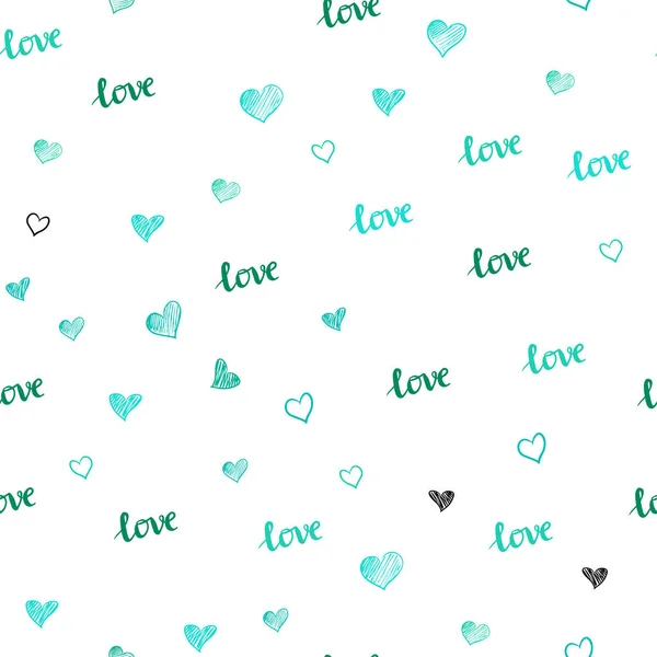 Light Green Vector Seamless Texture Words Love You Hearts Illustration — Stock Vector