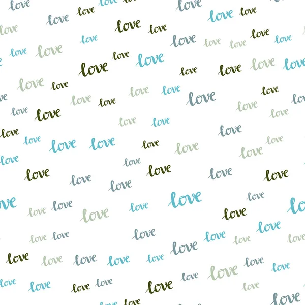 Light Blue Green Vector Seamless Template Text Love You Illustration — Stock Vector