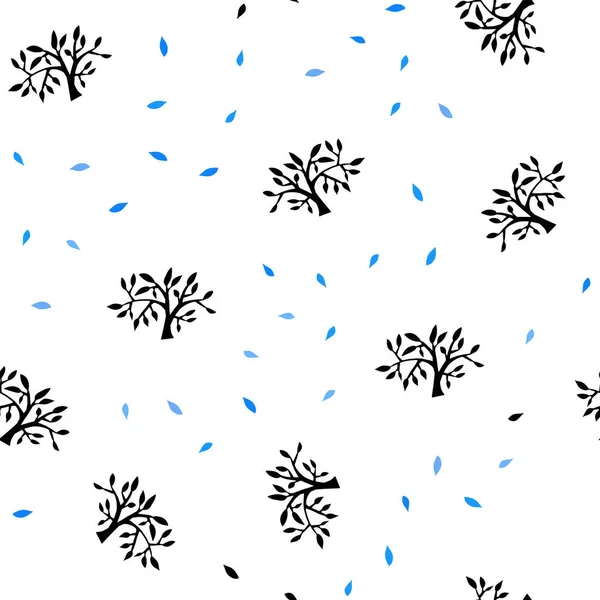 光の青いベクトル葉 枝とのシームレスな自然のパターン 落書きスタイルで枝の葉の抽象的なイラスト テキスタイル ファブリック 壁紙デザイン — ストックベクタ