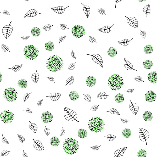 Modèle Doodle Sans Couture Vecteur Vert Clair Avec Feuilles Fleurs — Image vectorielle