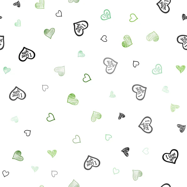 Işık Yeşil Vektör Renkli Kalpler Ile Seamless Modeli Sevgililer Günü — Stok Vektör