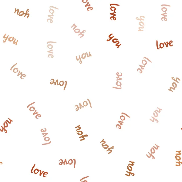 Světle Oranžové Vektor Bezproblémové Šablona Textem Love You Ilustrace Frází — Stockový vektor