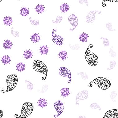 Mor ışık, vektör sorunsuz doodle desenle yaprak ve çiçek pembe. Soyut illüstrasyon yaprakları, çiçekleri karalamalar tarzı ile. Doku pencere panjur, perdeler için.