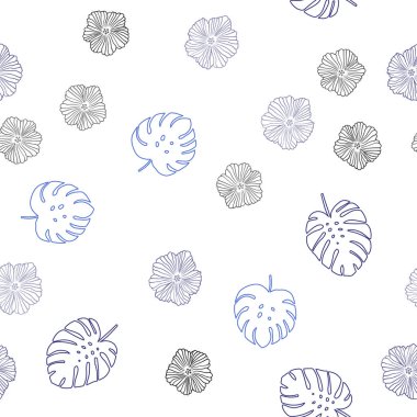 Açık mavi çiçekler, yapraklar ile sorunsuz doğal sanat vektör. Beyaz arka plan üzerinde kabataslak karalamalar. Kartvizit, Web siteleri için şablon.