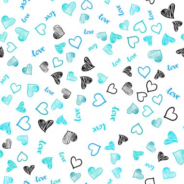 Hafif mavi vektör ifade Love You, kalpleri ile seamless modeli. Romantik illüstrasyon renkli ifade Love You, kalpleri ile. Tekstil, kumaş, duvar kağıtları için tasarım.