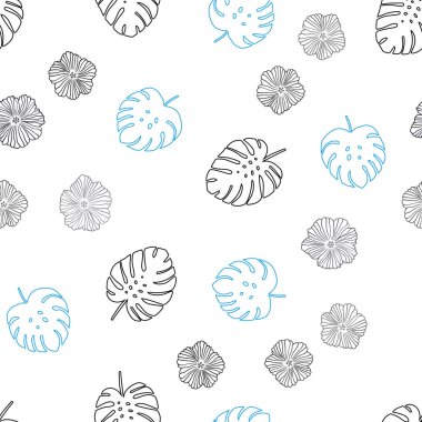 Çiçekler, koyu mavi vektör sorunsuz doğal desenle bırakır. Yaprakları doodle tarzı ile renkli soyut resimde. Desen tasarım kumaş, duvar kağıtları.
