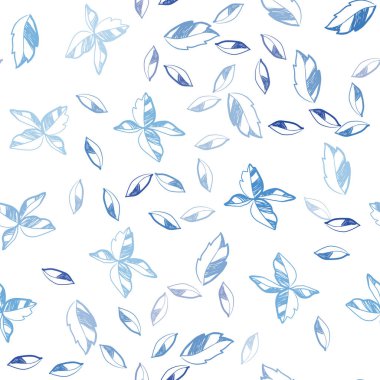 Hafif mavi vektör sorunsuz doodle zemin yaprakları ile. Zarif bir parlak örnek yaprakları doğal tarzı ile. Desen için modaya uygun Kumaş, duvar kağıtları.