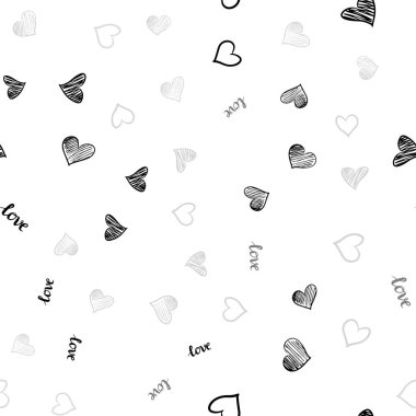 Işık gri vektör ifade Love You, kalpleri ile seamless modeli. Metin Love You, kalpleri ile doodle tarzında dizayn. Tasarım için duvar kağıdı, kumaş üreticileri.