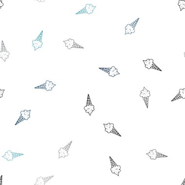 Koyu mavi soğuk dondurma ile Dikişsiz desen vektör. Ice - cream koni doodle tarzı dekoratif tasarım. Desen reklamlar Kahvaltı, Öğle Yemeği, akşam yemeği için.