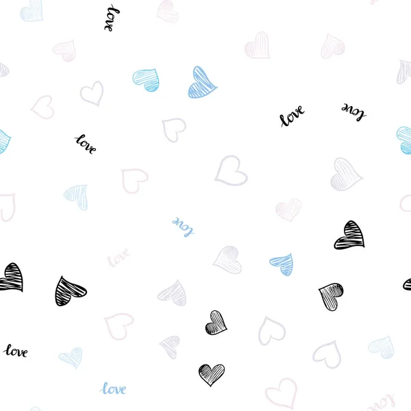 Light Pink Blue Vector Seamless Pattern Phrase Love You Hearts — Stock Vector