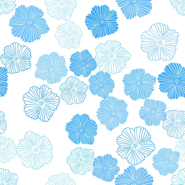 Hellblauer Vektor Nahtlosen Natürlichen Hintergrund Mit Blumen Skizzenhafte Kritzelblumen Auf — Stockvektor