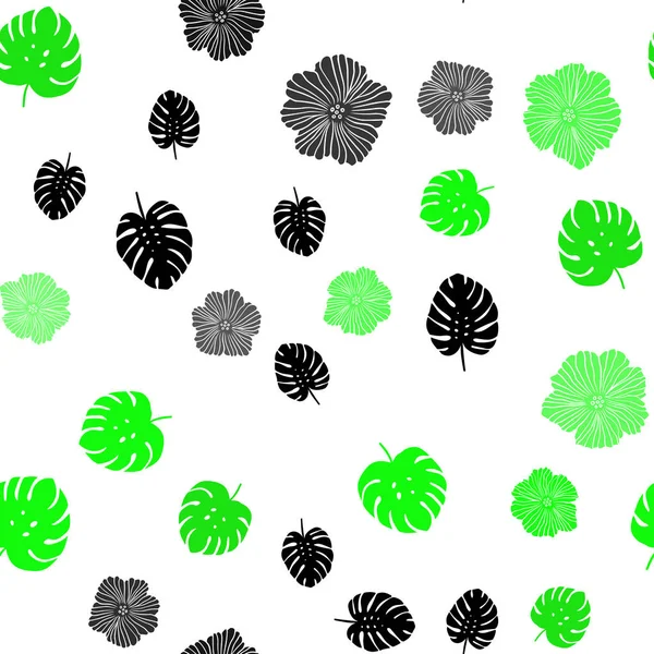 Luz Verde Vetor Sem Costura Doodle Padrão Com Flores Folhas — Vetor de Stock
