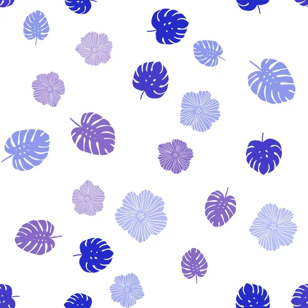 Světle Růžová Modrý Vektor Bezešvé Doodle Šablonu Květy Listy Elegantní — Stockový vektor