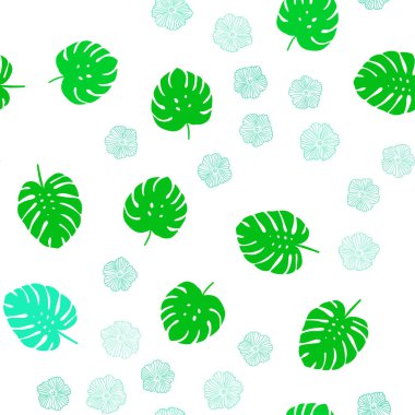 Işık yeşil vektör sorunsuz doodle arka plan çiçekler, yapraklar ile. Yaprak ve çiçek ile modern soyut resim. Doku pencere panjur, perdeler için.