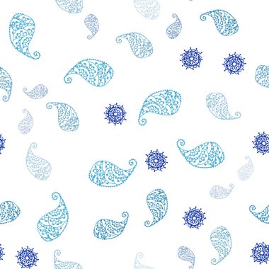 Hafif mavi vektör yaprak ve çiçek ile sorunsuz doğal zemin. Yaprakları doodle tarzı ile renkli soyut resimde. Tekstil, kumaş, duvar kağıtları için tasarım.