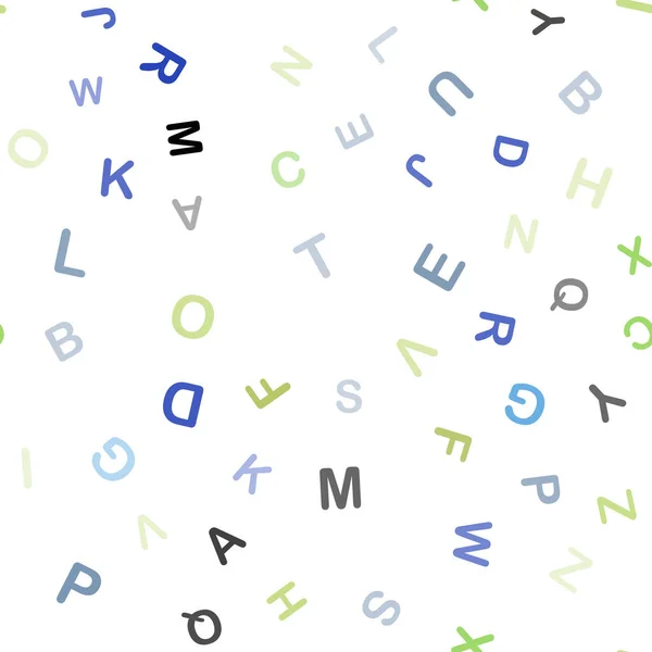 Jasnoniebieskie Zielone Wektor Wzór Abc Symboli Błyszczący Ilustracja Kolorowy Literami — Wektor stockowy