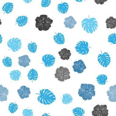 Hafif mavi vektör sorunsuz doğal arka plan ile çiçekler, yapraklar. Yaprakları, çiçekleri beyaz arka plan üzerinde doğal tarzı. Doku pencere panjur, perdeler için.