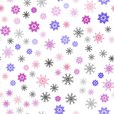 Pembe ışık, vektör Noel kar taneleri ile seamless modeli mavi. Dekoratif illüstrasyon kar soyut şablonundaki ile parlayan. Desen için modaya uygun Kumaş, duvar kağıtları.