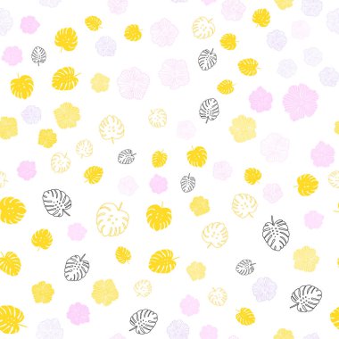 Pembe ışık, vektör yaprak, çiçek ile sorunsuz zemin sarı. Beyaz arka plan üzerinde kabataslak karalamalar. Tasarım için duvar kağıdı, kumaş üreticileri.