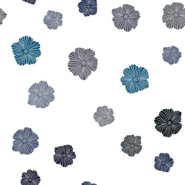 Koyu mavi vektör sorunsuz doodle deseni çiçekli. Beyaz arka plan üzerinde doğal tarzı çiçeklenir. Kartvizit, Web siteleri için şablon.