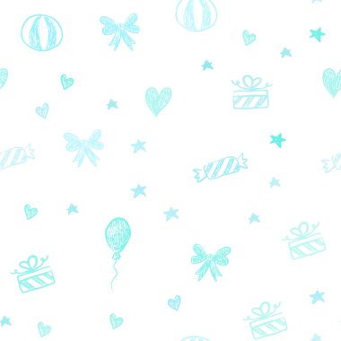 Işık yeşil vektör sorunsuz doku Doğum günü tarzı. Resimde geçirirsin, balon, şeker, Hediyelik, yıldız, şerit ile parlayan. Yeni yıl reklamlar için desen.