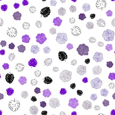 Koyu mor vektör yaprak, çiçek ile sorunsuz arka plan. Yaprakları, çiçekleri beyaz arka plan üzerinde doğal tarzı. Tekstil, kumaş, duvar kağıtları için tasarım.