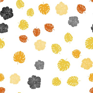 Çiçekler, yapraklar ile ışık turuncu vektör sorunsuz doodle arka plan. Yaprakları doodle tarzı ile renkli soyut resimde. Doku pencere panjur, perdeler için.