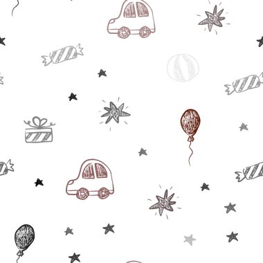 Koyu turuncu vektör sorunsuz zemin tatil tarzı. Resimde bir degrade oyuncak araba, balon, şeker, yıldız, top ile. Tatil reklamlar için tasarım.