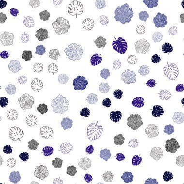 Yapraklar, çiçekler ile koyu mavi vektör sorunsuz doodle düzeni. Yaprak ve çiçek ile zarif bir parlak örnek. Desen için modaya uygun Kumaş, duvar kağıtları.
