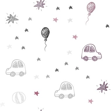 Hafif pembe vektör yeni yıl stil sorunsuz düzende. Soyut illüstrasyon bir oyuncak araba, balon, şeker, yıldız, top ile. Tatil reklamlar için tasarım.