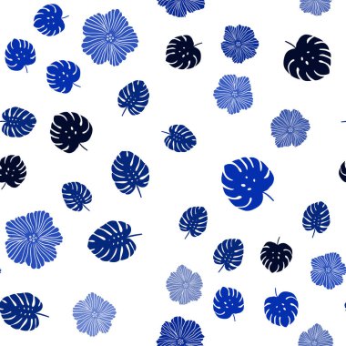 Çiçekler, koyu mavi vektör sorunsuz doğal desenle bırakır. Soyut illüstrasyon yaprakları, çiçekleri karalamalar tarzı ile. Tasarım için duvar kağıdı, kumaş üreticileri.