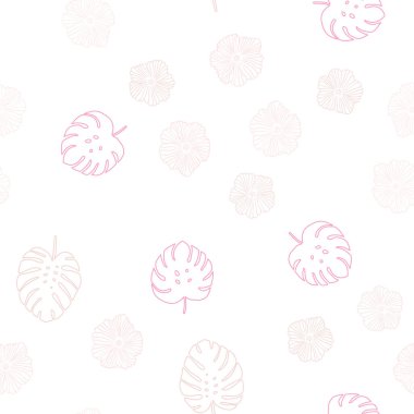 Hafif pembe vektör sorunsuz doğal zemin çiçekler, yapraklar ile. İllüstrasyon soyut şablonundaki karalamalar ile. Desen için modaya uygun Kumaş, duvar kağıtları.