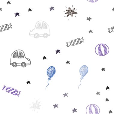 Koyu pembe, mavi sorunsuz yeni yıl stili düzeninde vektör. Bir oyuncak araba, balon, şeker, yıldız, top ile illüstrasyon parlayan. Karnaval, festival reklamlar için desen.