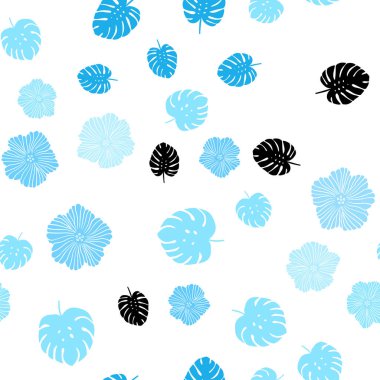 Hafif mavi vektör sorunsuz doğal arka plan ile çiçekler, yapraklar. Glitter soyut resimde yaprak ve çiçek ile. Desen tasarım kumaş, duvar kağıtları.