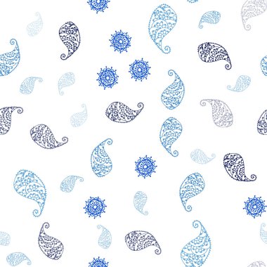 Hafif mavi vektör yaprak ve çiçek ile Dikişsiz soyut desen. Beyaz arka plan üzerinde kabataslak karalamalar. Doku pencere panjur, perdeler için.