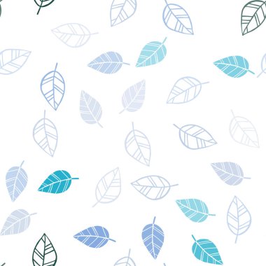 Açık mavi, yeşil vektör sorunsuz arka plan yaprakları ile. Belirsiz bir soyut illüstrasyon yaprakları karalamalar tarzı ile. Tekstil, kumaş, duvar kağıtları için tasarım.