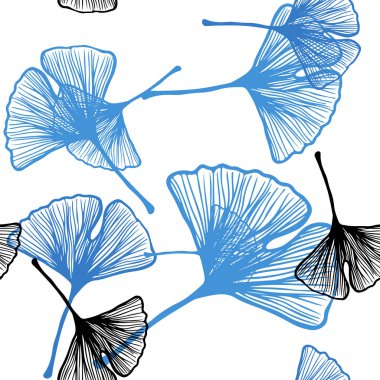 Hafif mavi vektör sorunsuz doodle arka plan yaprakları ile. Doodle tarzı yaprakları ile yeni renkli resimde. Tasarım için duvar kağıdı, kumaş üreticileri.