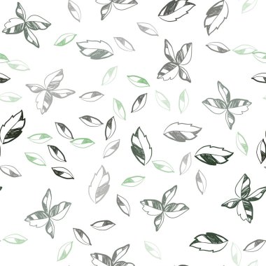 Açık mavi, yeşil yaprakları ile vektör sorunsuz doodle düzeni. Yarım yamalak karalamalar ile arka plan bulanık yapraklarda. Desen için modaya uygun Kumaş, duvar kağıtları.