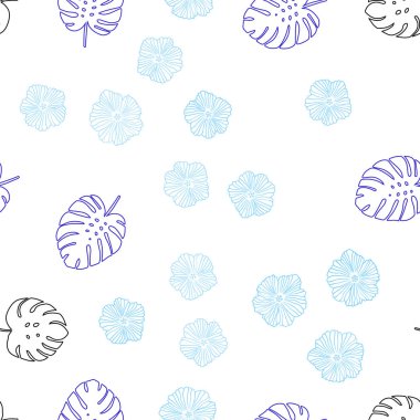 Hafif pembe, mavi vektör çiçekli, yaprakları sorunsuz doğal çizimleri. Soyut illüstrasyon yaprakları, çiçekleri karalamalar tarzı ile. Desen için modaya uygun Kumaş, duvar kağıtları.