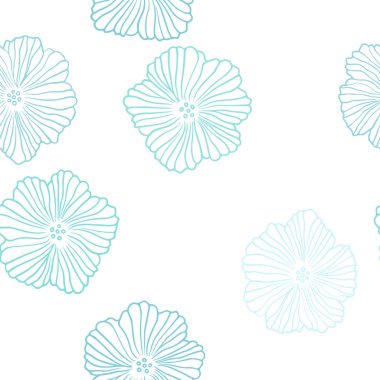 Açık mavi, vektör sorunsuz doğal zemin çiçek ile yeşil. Beyaz arka plan üzerinde kabataslak doodle çiçekler. Desen için modaya uygun Kumaş, duvar kağıtları.