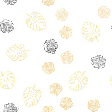 Çiçekler, yapraklar ile hafif sarı vektör sorunsuz doodle doku. Yaprak ve çiçek beyaz arka plan üzerinde gradyan ile. Kartvizit, Web siteleri için şablon.