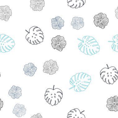 Koyu pembe, mavi çiçekler, yapraklar ile sorunsuz soyut tasarım vektör. Yaprakları doodle tarzı ile renkli soyut resimde. Tasarım için duvar kağıdı, kumaş üreticileri.