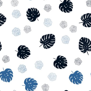 Çiçekler, koyu mavi vektör sorunsuz zarif şablonuyla bırakır. Bulanık stil yaprakları, çiçekleri ile yaratıcı çizimde. Kartvizit, Web siteleri için şablon.