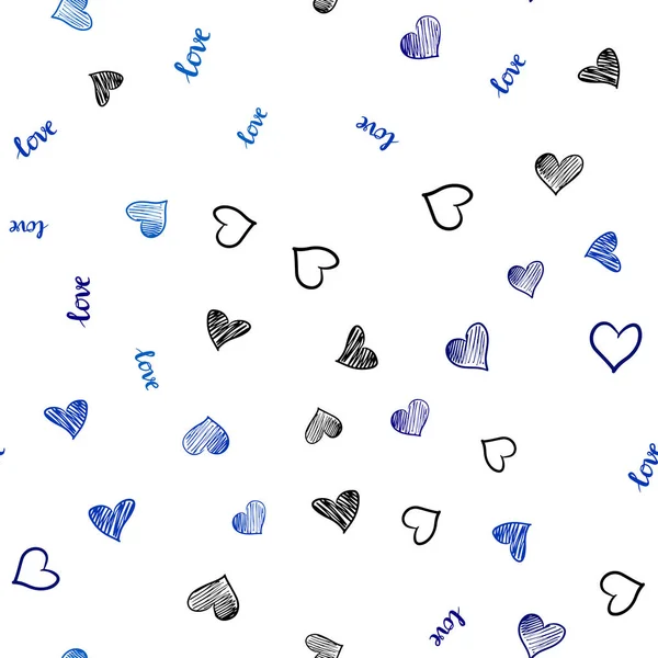 Lumière Bleu Vecteur Fond Sans Couture Avec Des Mots Amour — Image vectorielle
