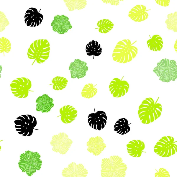 Licht Groene Gele Vector Naadloze Doodle Sjabloon Met Bloemen Bladeren — Stockvector