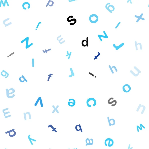 英語記号と青い光のベクトルのシームレスな背景 Abc 英語記号でモダンな幾何学的な図 トレンディなファブリック 壁紙のパターン — ストックベクタ