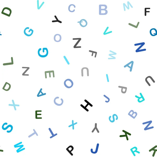 浅蓝色 绿色矢量无缝背景与字母表的迹象 现代几何例证与 Abc 英国标志 壁纸设计 — 图库矢量图片