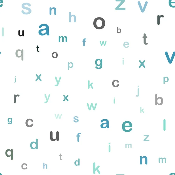 浅蓝色 绿色矢量无缝模板与隔离的字母 抽象例证与有色的拉丁字母 面料制造商的设计 — 图库矢量图片
