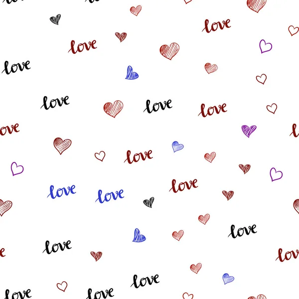 Светло Синий Красный Вектор Печати Узор Фразой Love You Сердца — стоковый вектор